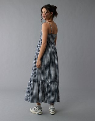 AE Maxi Vestido Estilo Babydoll a Cuadros