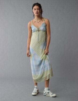 AE V-Neck Ruffle Midi Slip Dress