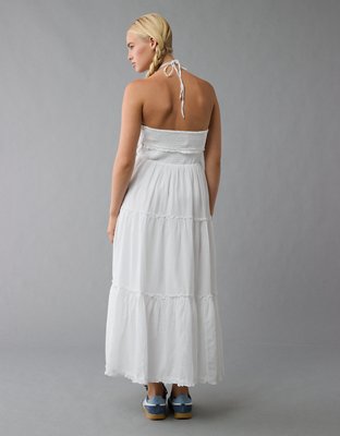 AE Halter Cut-Out Smocked Midi Dress