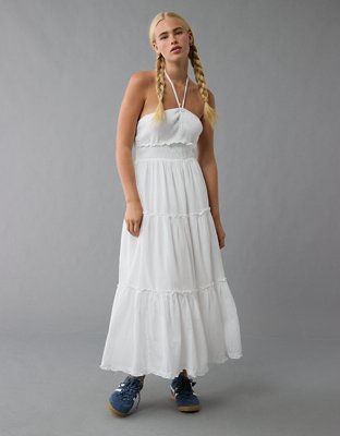 AE Halter Cut-Out Smocked Midi Dress
