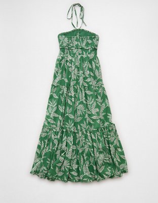 AE Halter Cut-Out Smocked Midi Dress