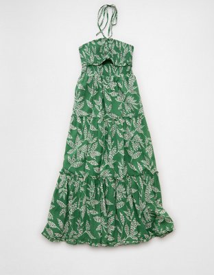 AE Halter Cut-Out Smocked Midi Dress