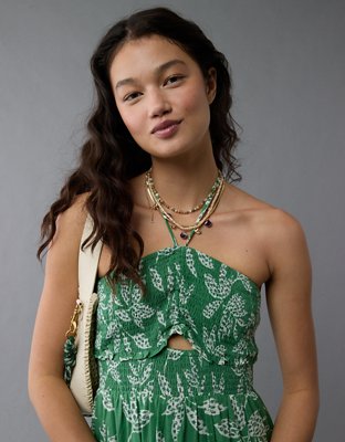 AE Halter Cut-Out Smocked Midi Dress