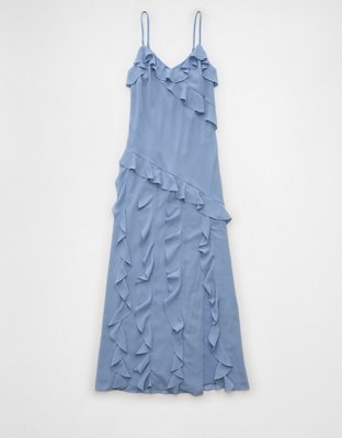 AE Asymmetrical Ruffle Maxi Slip Dress