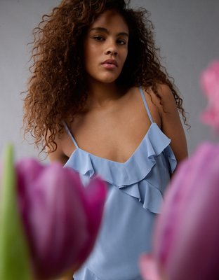 AE Asymmetrical Ruffle Maxi Slip Dress