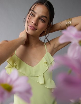 AE Asymmetrical Ruffle Maxi Slip Dress