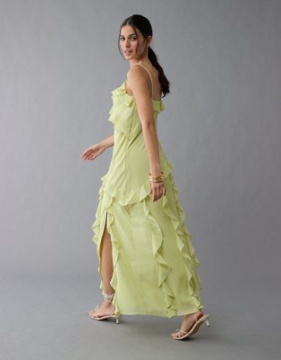 AE Asymmetrical Ruffle Maxi Slip Dress