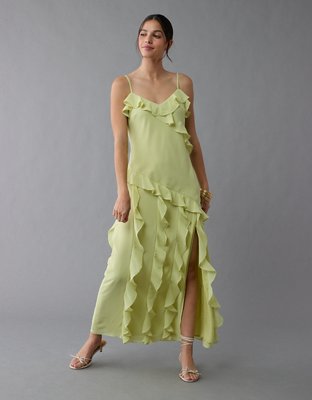 AE Asymmetrical Ruffle Maxi Slip Dress