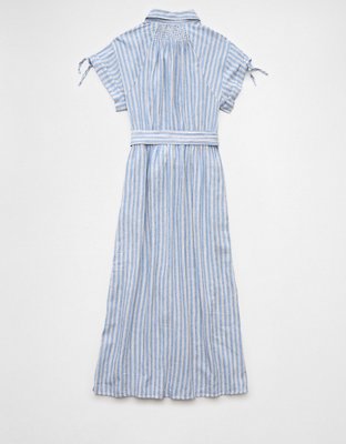 AE Linen-Blend Button-Up Midi Shirt Dress