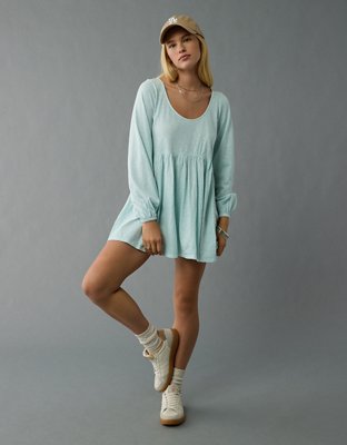 AE Sunchaser Knit Long-Sleeve Scoop Neck Mini Dress