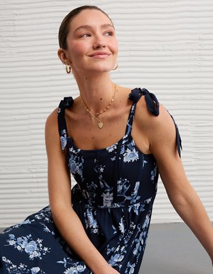 AE Corset Tie Strap Floral Midi Dress
