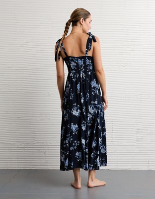 AE Corset Tie Strap Floral Midi Dress