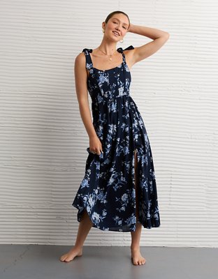 AE Corset Tie Strap Floral Midi Dress