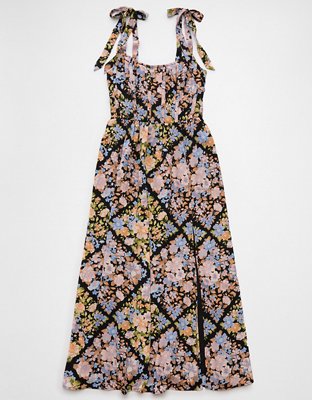 AE Corset Tie Strap Floral Midi Dress
