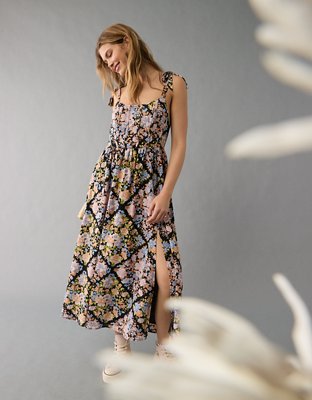 AE Corset Tie Strap Floral Midi Dress