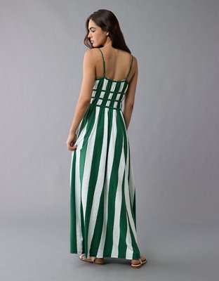 AE Sunchaser Knit Smocked Bodice Striped Midi Dress