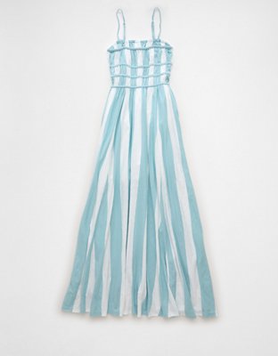 AE Sunchaser Knit Smocked Bodice Striped Midi Dress