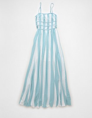 AE Sunchaser Knit Smocked Bodice Striped Midi Dress
