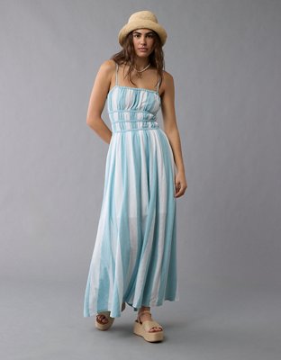 AE Sunchaser Knit Smocked Bodice Striped Midi Dress