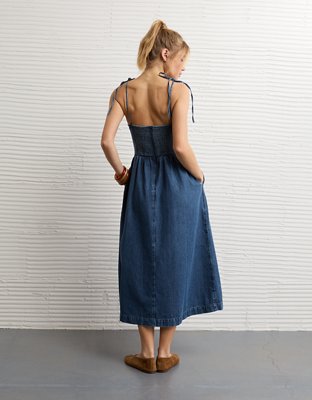 Robe mi-longue à bretelles nouées décolleté en cœur AE