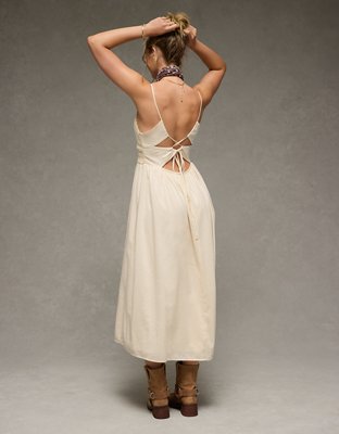 AE V-Neck Crochet Midi Dress