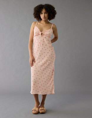 AE V-Neck Ruffle Midi Slip Dress