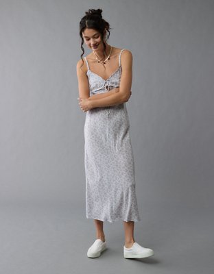 AE V-Neck Ruffle Midi Slip Dress