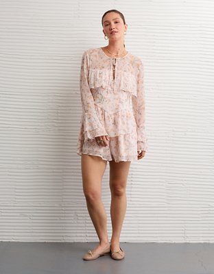 long sleeve romper dress Belted Bright Floral – To The Nines partial button down closure Women's Classic Long Sleeve Romper