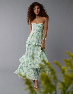 Robe très longue plissée étagée AE
