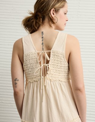 AE Sunchaser Knit V-Neck Crochet Mini Dress