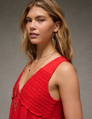 AE Sunchaser Knit V-Neck Crochet Mini Dress