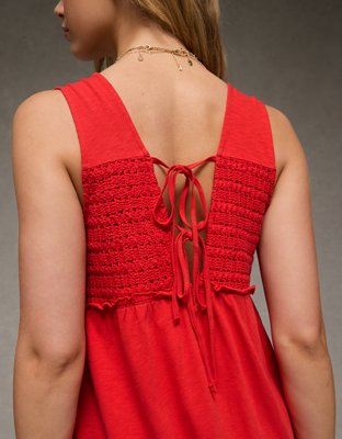 AE Sunchaser Knit V-Neck Crochet Mini Dress