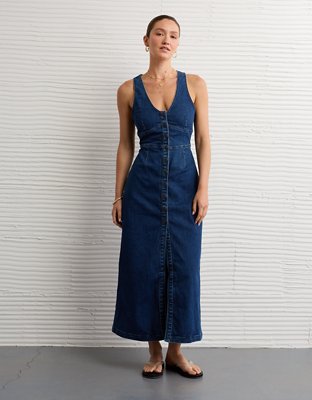 ae denim scoop neck maxi dress AE V-Neck Denim Maxi Dress