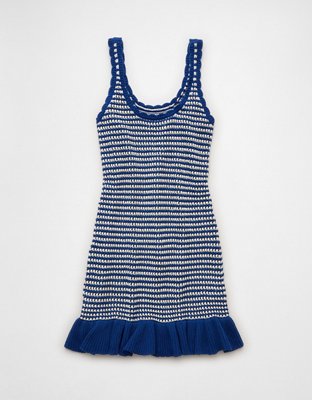 AE Ruffle Hem Striped Mini Sweater Dress
