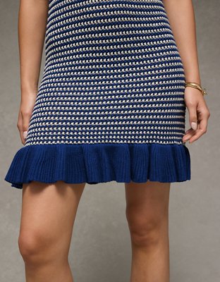 AE Ruffle Hem Striped Mini Sweater Dress