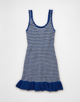 AE Ruffle Hem Striped Mini Sweater Dress
