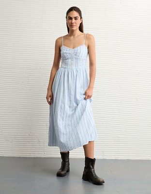 AE Catie Corset Button-Up Midi Dress