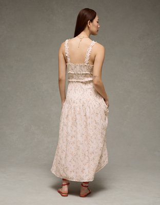 AE Catie Corset Smocked Floral Midi Dress