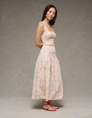 AE Catie Corset Smocked Floral Midi Dress