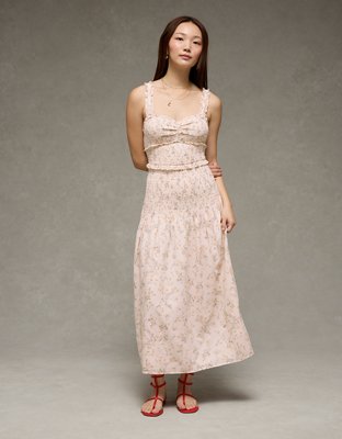 AE Catie Corset Smocked Floral Midi Dress