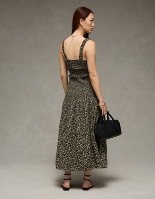AE Catie Corset Smocked Floral Midi Dress