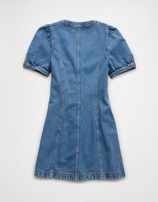 AE Puff Sleeve Denim Shift Dress