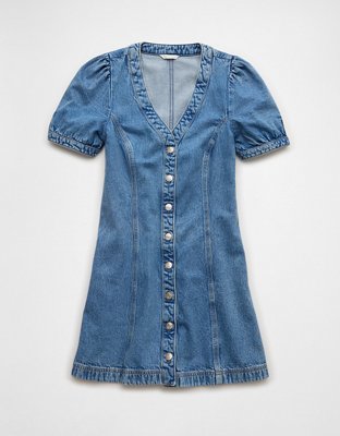 AE Puff Sleeve Denim Shift Dress