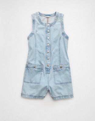 AE Crew Neck Button-Up Denim Romper