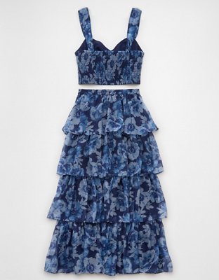 Ensemble jupe longue en organza à motif floral AE