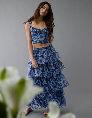 AE Floral Organza Maxi Skirt Set