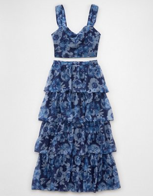 Ensemble jupe longue en organza à motif floral AE