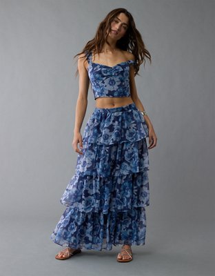 Ensemble jupe longue en organza à motif floral AE