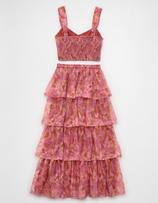 Ensemble jupe longue en organza à motif floral AE