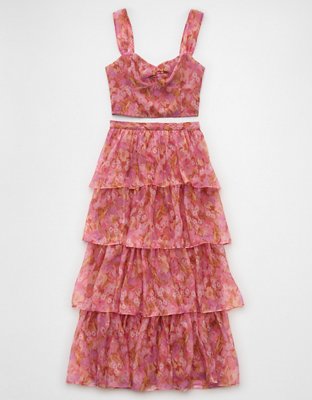 Ensemble jupe longue en organza à motif floral AE